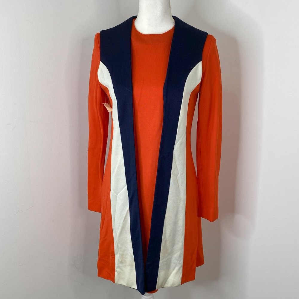 Vintage 1970’s Young Innocent by Arpeja Orange,White and Navy Dress Two Piece